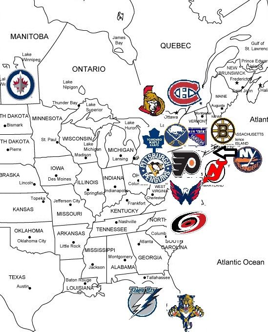 map of the NHL Eastern Conference